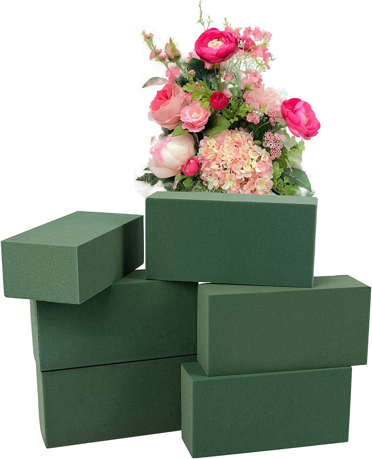 Nogis 6pc Wet Floral Foam Blocks Green Florist Bricks for Fresh and Artificial Foam for Flower Arrangements, Craft Styrofoam Supplies, Size: 9 x 4.3